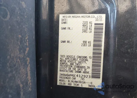 2016 Nissan Maxima 3.5 Platinum из США, поврежденный, VIN 1N4AA6AP4GC412923